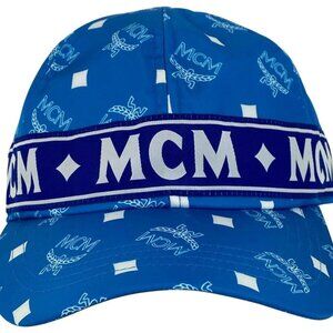 MCM Blue Monogram Visetos Log Baseball Cap Hat